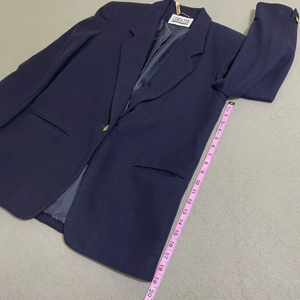 Vtg Womens WOOL BLAZER JACKET Gold Accent Buttons Preppy 90s Academic‎ Navy Sz 8